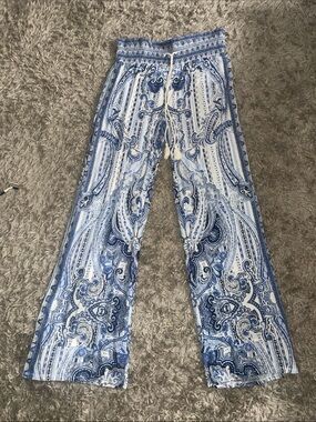 INC International Concepts Blue Paisley Wide-Leg Lounge Pants